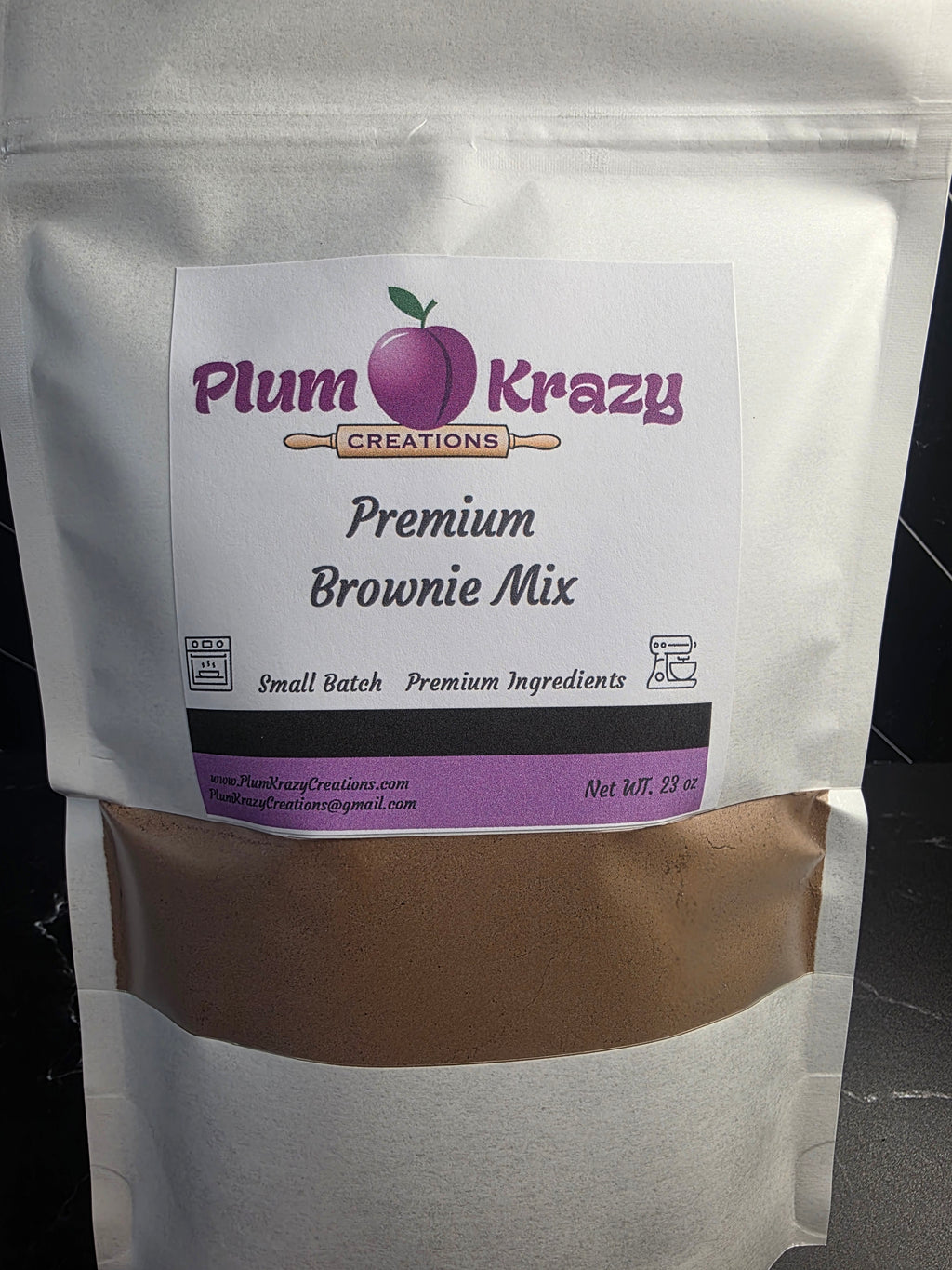 "Plum Krazy Premium Brownie Mix - handcrafted Texas brownie mix by Plum Krazy Creations"